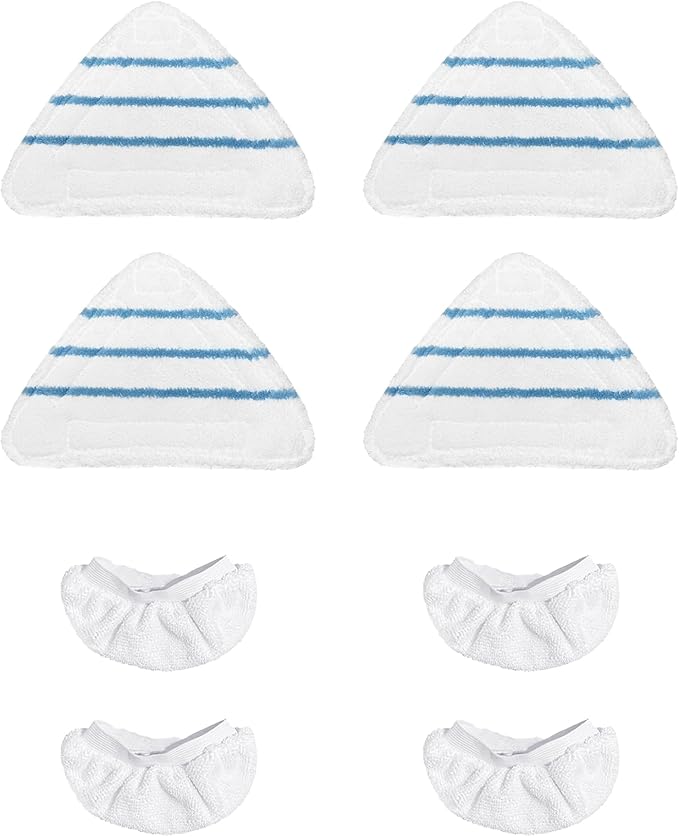 Reusable Steam Mop Pads Set, 4 Pack Steam Mop Pads & 4 Universal Microfiber Cloths, Compatible with True & Tidy STM-500, STM-700 Steam Mops, Washable Pads for Floor Cleaning, Scrubbing and Caring