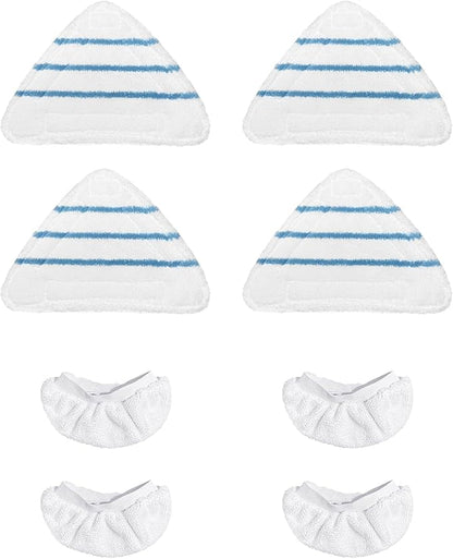 Reusable Steam Mop Pads Set, 4 Pack Steam Mop Pads & 4 Universal Microfiber Cloths, Compatible with True & Tidy STM-500, STM-700 Steam Mops, Washable Pads for Floor Cleaning, Scrubbing and Caring