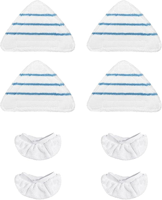 Reusable Steam Mop Pads Set, 4 Pack Steam Mop Pads & 4 Universal Microfiber Cloths, Compatible with True & Tidy STM-500, STM-700 Steam Mops, Washable Pads for Floor Cleaning, Scrubbing and Caring
