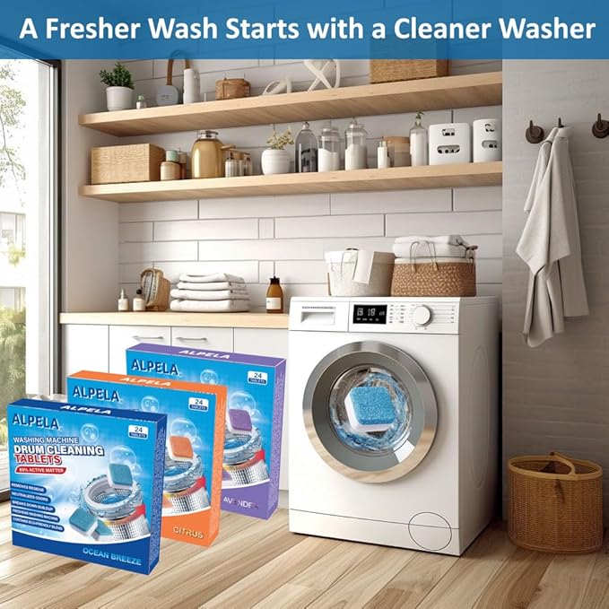 Citrus Washer Cleaner Tablets 24 Count – Septic Safe Washing Machine Cleaner & Odor Eliminator – Deep Cleaning Descaler for HE Front & Top Load Washers – Laundry Tub & Drum Cleaner