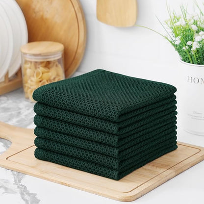 Kitinjoy 100% Cotton Kitchen Dish Cloths (12 X 12 Inches, Blackish Green), 8 Pack Waffle Weave Ultra Soft Absorbent Dish Towels for Drying Dishes Quick Drying Kitchen Towels Dish Rags