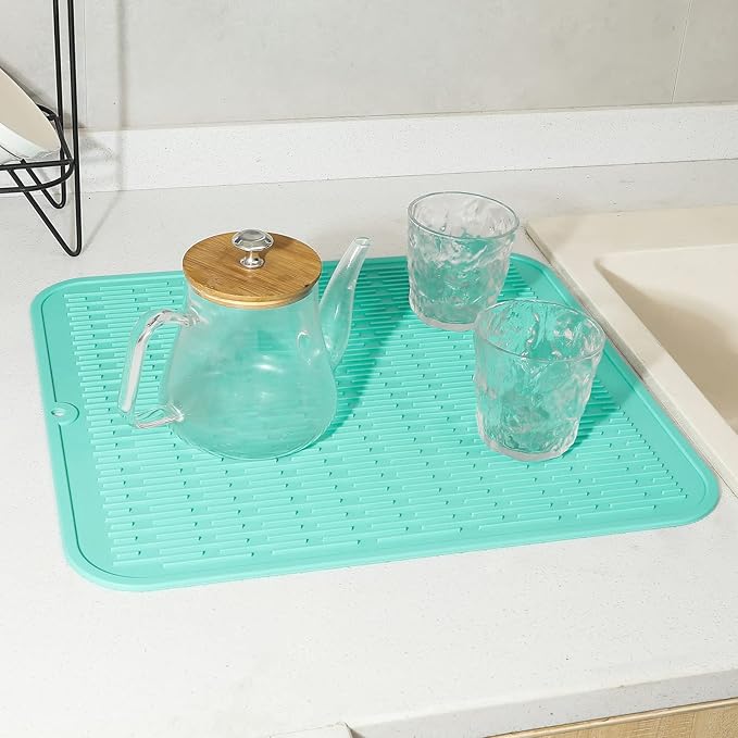 MicoYang Silicone Dish Drying Mat for Multiple Usage,Easy clean,Eco-friendly,Heat-resistant Silicone Mat for Kitchen Counter or Sink,Refrigerator or Drawer Liner Mint 2XL 24 inches x 18 inches