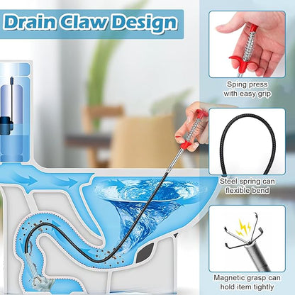 11in1 Drain Snake Set with 24 inch Magnetic Sewer Cleaning Hook, 25 Inch Sink Snake Drain Tool, 34 inch Steel Snake Drain, 59 Inch Tube Drain Brush, 18inch Cleaning Brush for Toilet, Kitchen Sink
