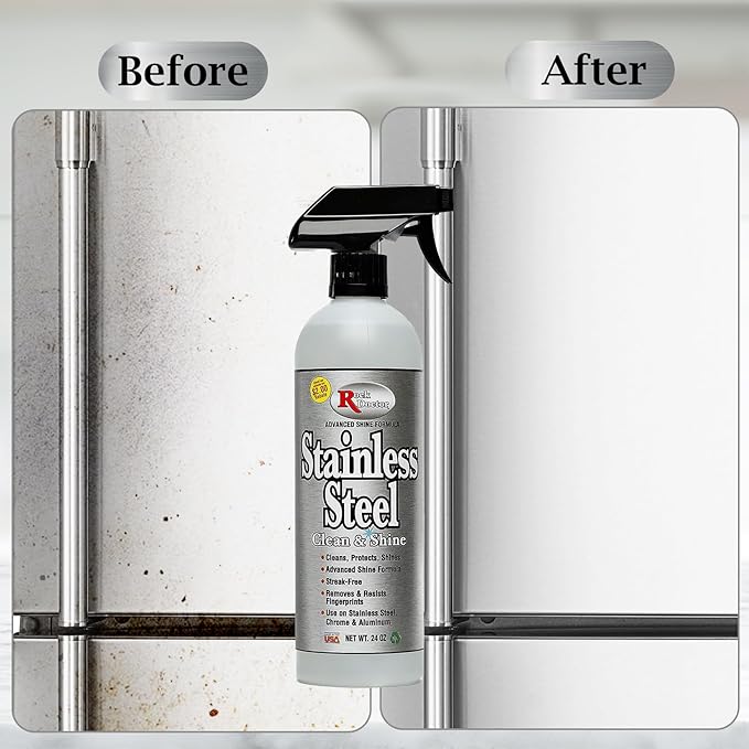 Rock Doctor Stainless Steel Cleaner and Protectant, Streak-Free Cleaning Solution for Chrome and Aluminum Appliances or Surfaces, Smudge Resistant Shine, 24 oz. Spray Bottle (6)
