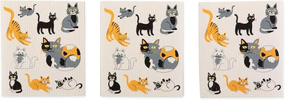DII Swedish Dishcloths for Kitchen & Cleaning, Reusable, Machine Washable & Dishwasher Safe, Biodegradable, 7.75 x 6.75, Cats Everywhere!, 3 Piece
