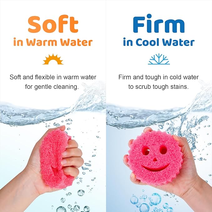 8 Colorful Smile Scrub Sponges, Temperature Controlled Sponges Kitchen, Bulk Dish Sponge for Cleaning, Multi Functional Cleaning Sponge for Kitchen, Bathroom, Floor