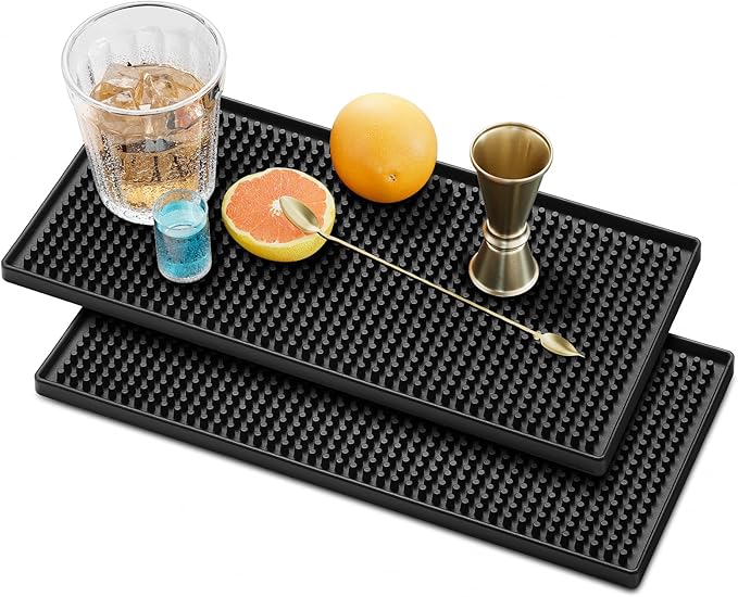 Facmogu 2PCS 12" x 6" Rubber Bar Mats, PVC Bar Service Mats for Cocktail Bartender, Spill Cup Pads Glass Whiskey Coffee Wine Tea Beer Coaster Placemats