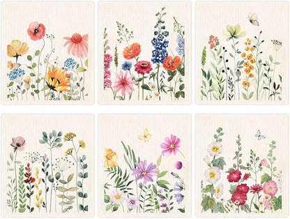 Morigins Wildflowers Butterflies Swedish Kitchen Dishcloths Reusable Sponge Cleaning Cloths Absorbent Dish Cloth Quick Drying Washable Cleaning Wipes 6pcs