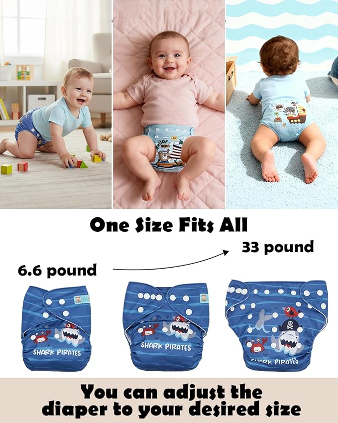 ALVABABY Baby Cloth Diapers 6 Pack with 12 Inserts Cloth Diaper Covers Adjustable Washable Reusable for Baby Girls and Boys