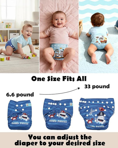 ALVABABY Baby Cloth Diapers 6 Pack with 12 Inserts Cloth Diaper Covers Adjustable Washable Reusable for Baby Girls and Boys