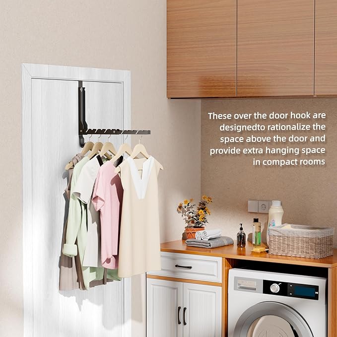 BAKON Over The Door Hangers, Over Door Hooks for Hanging, Small Space Dual Folding Portable Over Door Clothes Hanger for Clothes, Hats, Bags and Towels. (1, Black(Update))