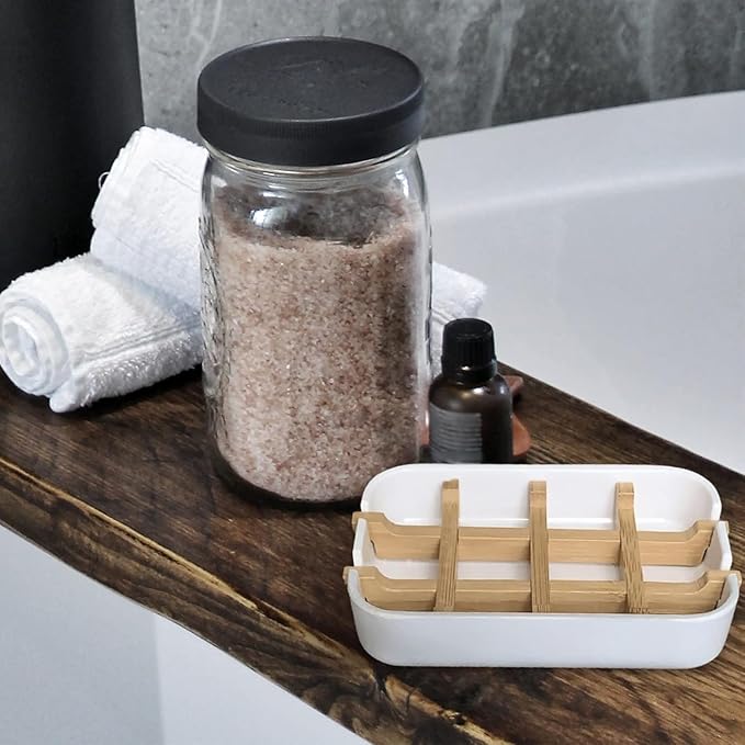 Aoheuo Modern Bamboo Fiber soap Holder and soap Dish Combination (Removable),5.12 Long by 3 Wide, 0.98 inches high, Used in Kitchens, bathrooms, and bar Sinks (White,Gray,Off White)
