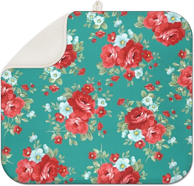Dish Drying Mat Drainer Pads - Extra Large Microfiber Drying Mats for Dishes Kitchen Counter Super Absorbent Pads for Draining Racks (Green,16"x18" )