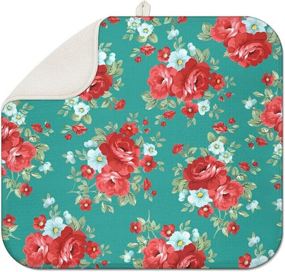 Dish Drying Mat Drainer Pads - Extra Large Microfiber Drying Mats for Dishes Kitchen Counter Super Absorbent Pads for Draining Racks (Green,16"x18" )