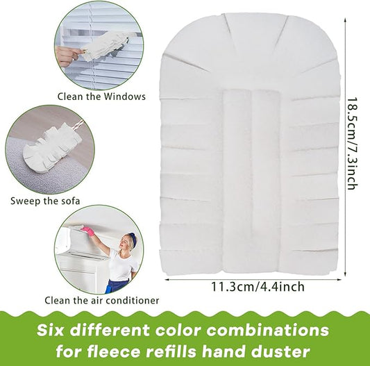 Zubebe 6 Pcs Duster Refill Reusable Fleece Duster Refills Feather Flat Dusters Multi Surface Washable Cleaning Pads Tools for Home, Blinds, Car, Pet, Furniture, Fans (White)
