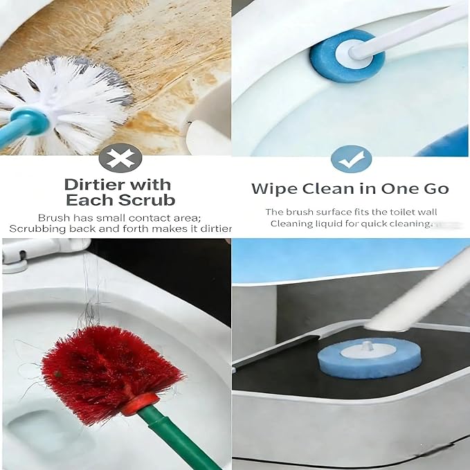 Disposable Toilet Brush with 16 Wand Cleaner Refills Pads，Wall Mounted Toilet Bowl Holder Set，Toilet Cleaning System Starter Kit，Bathroom Cleaning System for Sink Bathtub Wash Basin