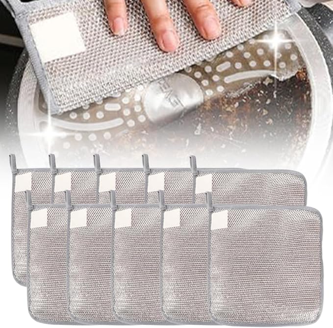 2025 New Multipurpose Wire Dishwashing Rags for Wet and Dry, Metal Scrubbing Pads Sponge Cloths Towels Clean, Non-Scratch Wire Dishcloth for Home Kitchen Dishes, Sinks (10 Pcs)