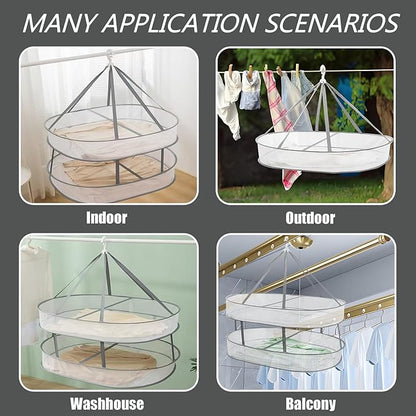 1 Tier Clothes Drying Rack Foldable, 31.5" Mesh Clothes Hanging Dryer, Space Saving Sweater Drying Rack, Laundry Rack,with Internal Fixation, for Clothes, Towels, Underwear, Indoor, Outdoor