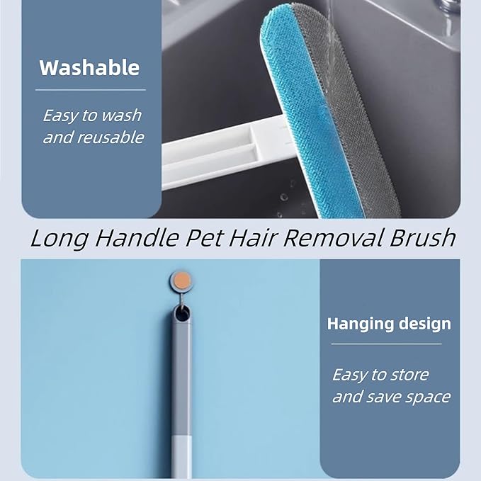 2PCS Pet Hair Remover Brush, 3-in-1 Cat and Dog Hair Removal Brushes With 17 Inch Long Handle, Multifunctional Washable Cat Hairs Remover Brush for Furniture, Couch, Carpet, Clothes and Laundry