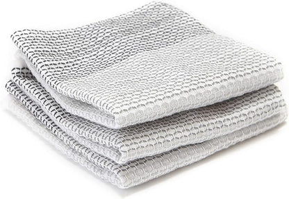 Full Circle Tidy 100% Organic Cotton Dish Cloths 3 Pack - Absorbent, Reusable, Kitchen Towels, Eco-Friendly, Machine Washable - Gray