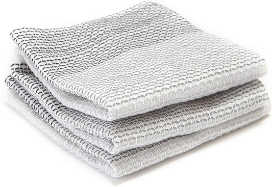 Full Circle Tidy 100% Organic Cotton Dish Cloths 3 Pack - Absorbent, Reusable, Kitchen Towels, Eco-Friendly, Machine Washable - Gray