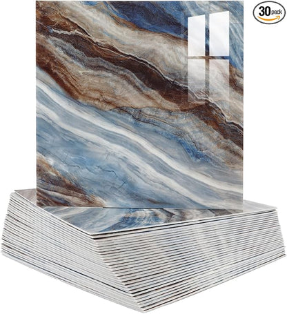 Marble Peel and Stick Backsplash Tile, 11.8" x 11.8" Self-Adhesive Waterproof Wall Panels for Kitchen, Bathroom, Living Room, 30-Pack (Not Real Tile)