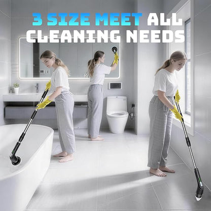 Electric Spin Scrubber, Powerful 2-Speed Cleaning Brush, IPX7 Waterproof with 7 Reusable Brush Heads & Extendable Handle, for Bathroom Toilet Shower Kitchen Wall Tile Floor Grout (Black)