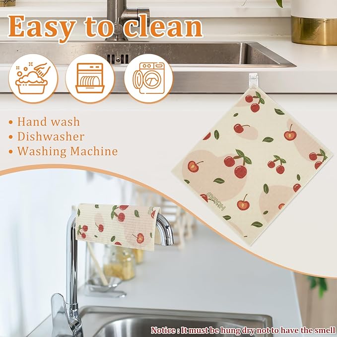 8Pcs Kitchen Dishcloths Absorbent Dish Cleaning Towels Washable Reusable Dish Cloths Non-Scratch Dishcloths Multipurpose Dish Towels with 4 Clips for Kitchen Bathroom 17x19x0.2 cm