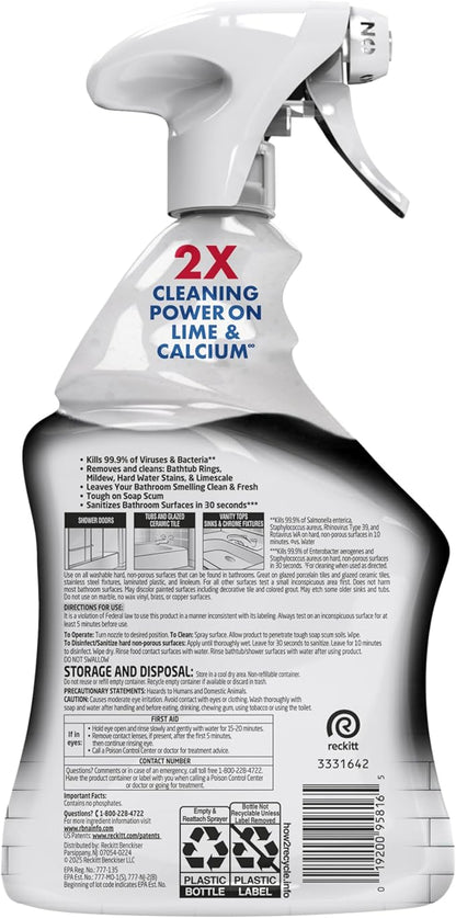 Lysol Power Limescale Remover Bathroom Cleaner Spray, Hard Water Stain Remover, Disinfecting Multipurpose Cleaner for Shower & Bathtub, Tough on Lime & Calcium, 0% Bleach, Atlantic Fresh Scent, 32oz
