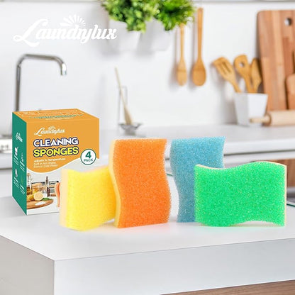 Scrub Sponge, 4 Pack Dual-Sided Temperature-Responsive Scrubber - Non-Scratch - Multipurpose Dish Sponges for Kitchens, Bathrooms, and Outdoor Use - S Shape