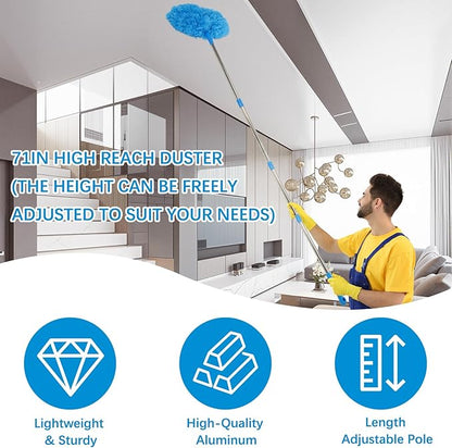 Ceiling Fan Cleaner Duster Kit 72 Inch Ceiling Fan Duster Extension Pole 8-in-1 Microfiber Duster Set for High Ceilings, Fan Blades, and Lights Reusable Cleaning Tools with Storage Bag