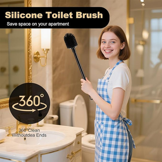 Silicone Toilet Bowl Brush and Holder 2 Pack Long Handle Toilet Brush for Bathroom Flexible Silicone Toilet Brush Set for Domestic Deep Cleaning Under Rims （Black）