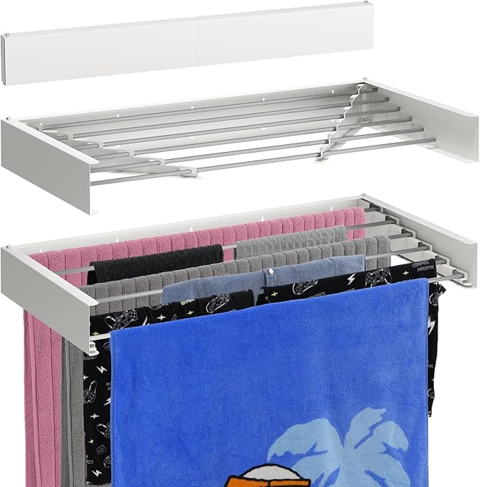Bartnelli Wall Mounted Laundry Drying Rack for Clothes | Made in Europe with Patented Foldable Design for Maximum Space-Saving Efficiency, Collapsible Clothing Racks for Indoor and Outdoor