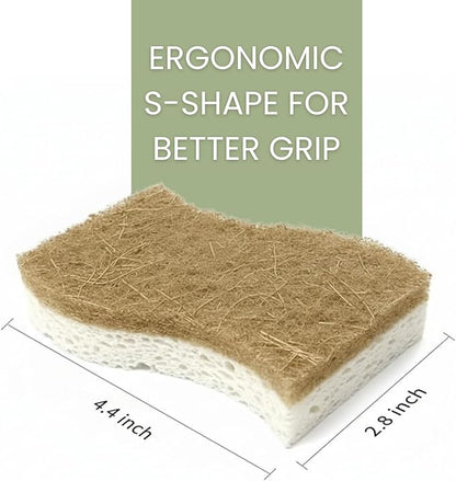12 Pack Non-Scratch & Odor-Free Eco Sponges – Natural Biodegradable Cellulose & Coconut Fiber Kitchen Scrubbers – Compostable, Zero Waste Sponges for Dishwashing & Cleaning