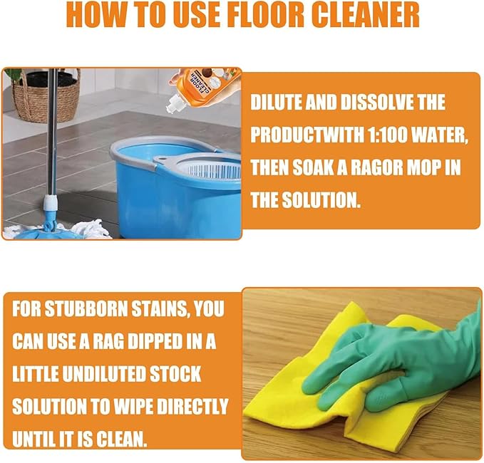 Floor Cleaner, Powerful Decontamination Floor Cleaner, Orange Floor Cleaner, Multipurpose Floor Cleaner Liquid for Wood Floor, Ceramic Tile (2PC)