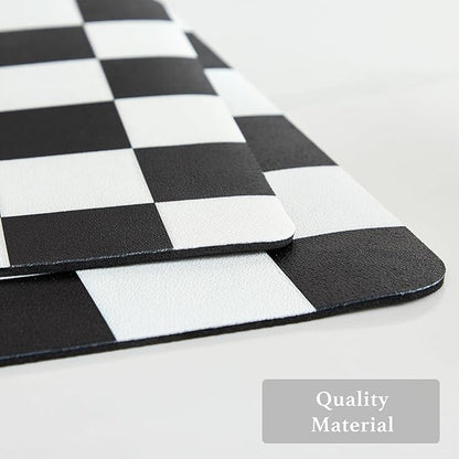 Ohocut Checkered Dish Drying Mat for Kitchen Counter, Coffee Bar Station Accessories, Retro Cute Aesthetic Modern Absorbent Drainer Mat Kitchen Drying Mat Easy Clean, Black 16" x 24"