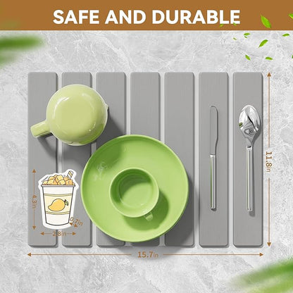 Stone Dish Drying Mat for Kitchen Counter,15.5''x11.8'' Foldable Quick Dry Stone Kitchen Mat,Eco-Friendly,Absorbent Diatomaceous Earth Mats for Dishes Bottles Cups Bathroom Any Countertop-Light Gray
