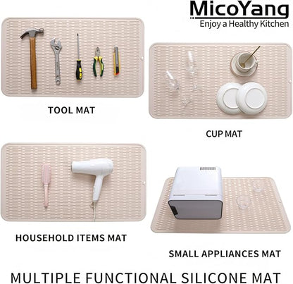MicoYang Silicone Dish Drying Mat for Multiple Usage,Easy clean,Eco-friendly,Heat-resistant Silicone Mat for Kitchen Counter or Sink,Refrigerator or Drawer Liner Tapioca 4XL 32 inches x 18 inches