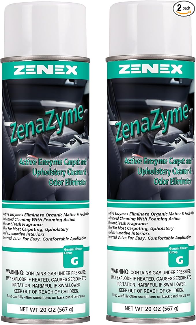 Zenex ZenaZyme Active Enzyme Carpet & Upholstery Cleaner - Professional-grade Stain Remover | Deep Foaming Formula for Carpets, Upholstery, & Interiors | Fresh Scent | 20 oz (2 Pack)