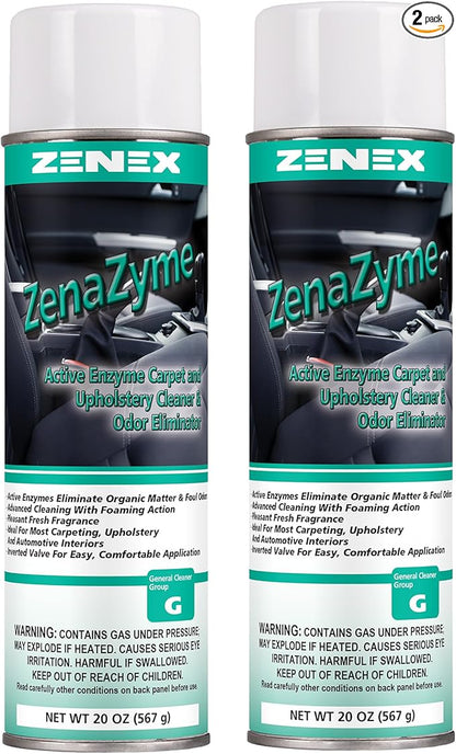 Zenex ZenaZyme Active Enzyme Carpet & Upholstery Cleaner - Professional-grade Stain Remover | Deep Foaming Formula for Carpets, Upholstery, & Interiors | Fresh Scent | 20 oz (2 Pack)