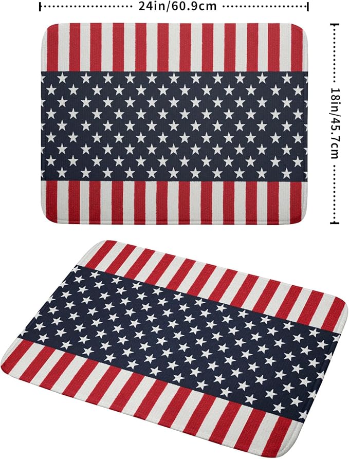 4th of July Dish Drying Mat For Kitchen CounterPatriotic American Flag Star Stripes Microfiber Absorbent Drying Mats Reversible Kitchen Countertop Drainer Pad 18x24 Inch