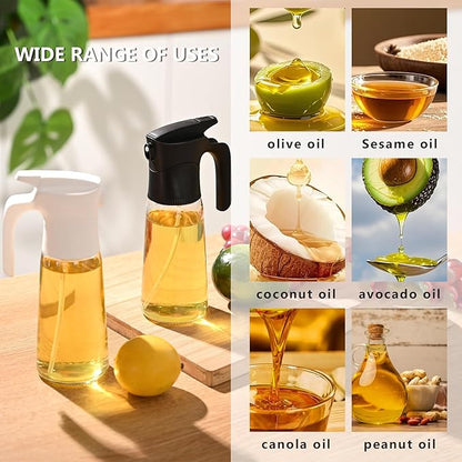 NYXVAULT，A 300ml glass olive oil spray bottle, with precise dosage control, works as a practical kitchen，air fryer tool for salads, frying, grilling (White)