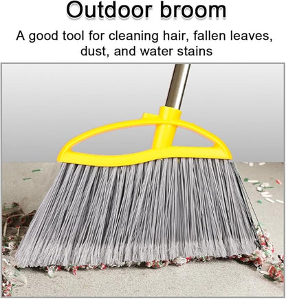 Stainless Steel Dustpan with Outdoor Stiff Bristles Broom,Long Handle Metal Dust Pan and Heavy Duty Broom for Home,Lobby,Office