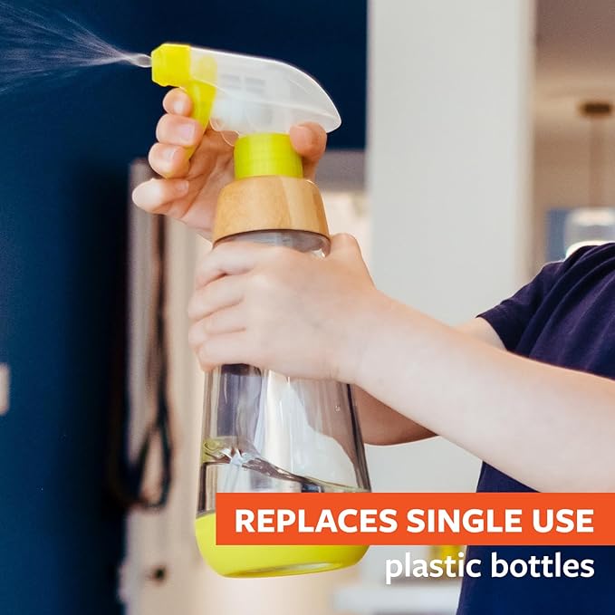 Full Circle Bottle Service - Sustainable Refillable Glass Spray Bottle for Cleaning - Versatile Stream & Mist Options, Bamboo, Silicone Protection Boot - Ideal for Kitchen, Plant, Hair & Beauty