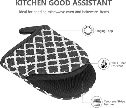 1 Pair Short Oven Mitts - Silicone Kitchen Oven Gloves High Heat Resistant 500℉, Mini Oven Mits with Non-Slip Grip Surfaces and Hanging Loop for BBQ, Baking, Cooking and Grilling (Dark Gray)
