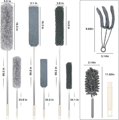 ZZ LAZYCOTTAGE 10 PCS Microfiber Feather Duster Kit, Dusters for Cleaning with Extension Pole, Retractable Bendable, Gap Dust Brush Blind Duster, for Cleaning Ceiling Fan, High Ceilings, Cars