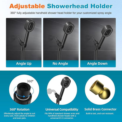 Hibbent Filtered Showerhead with handheld, High Pressure 5 Sprays Handheld Shower Head with Brass Holder & 71" Metal Hose, Water Softener for Hard Water-Remove Chlorine, Reduces Dry Itchy Skin, Black