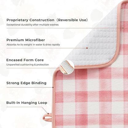 FRESHMINT Printed Dish Drying Mats for Kitchen Counter 2 Pack Absorbent Reversible Drying Mats Microfiber Kitchen Countertop Protector Dishes Drying Pad Extra Large 18"x24" Dish Mat