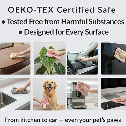 Oeko-Tex Certified Microfiber Cleaning Cloths – Non-Toxic, Safe for Family & Pets – 6 Pack Kitchen Rags for Counter – 12x12 in, Lint-Free, Absorbent Dish Towels, Dusting Cloths