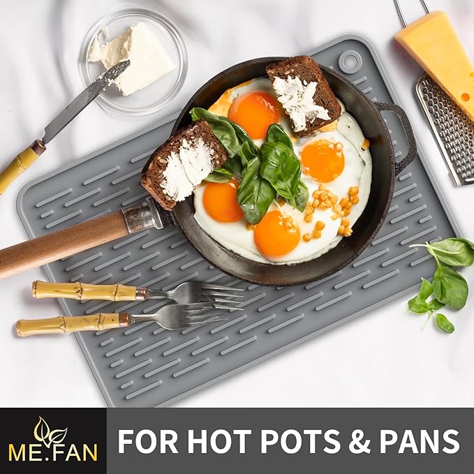 ME.FAN Silicone Dish Drying Mat for Kitchen Counter, Dish Drying Pad for Sink, Refrigerator or Drawer, Countertop Protection Pad XL - 23''×17'' - Grey